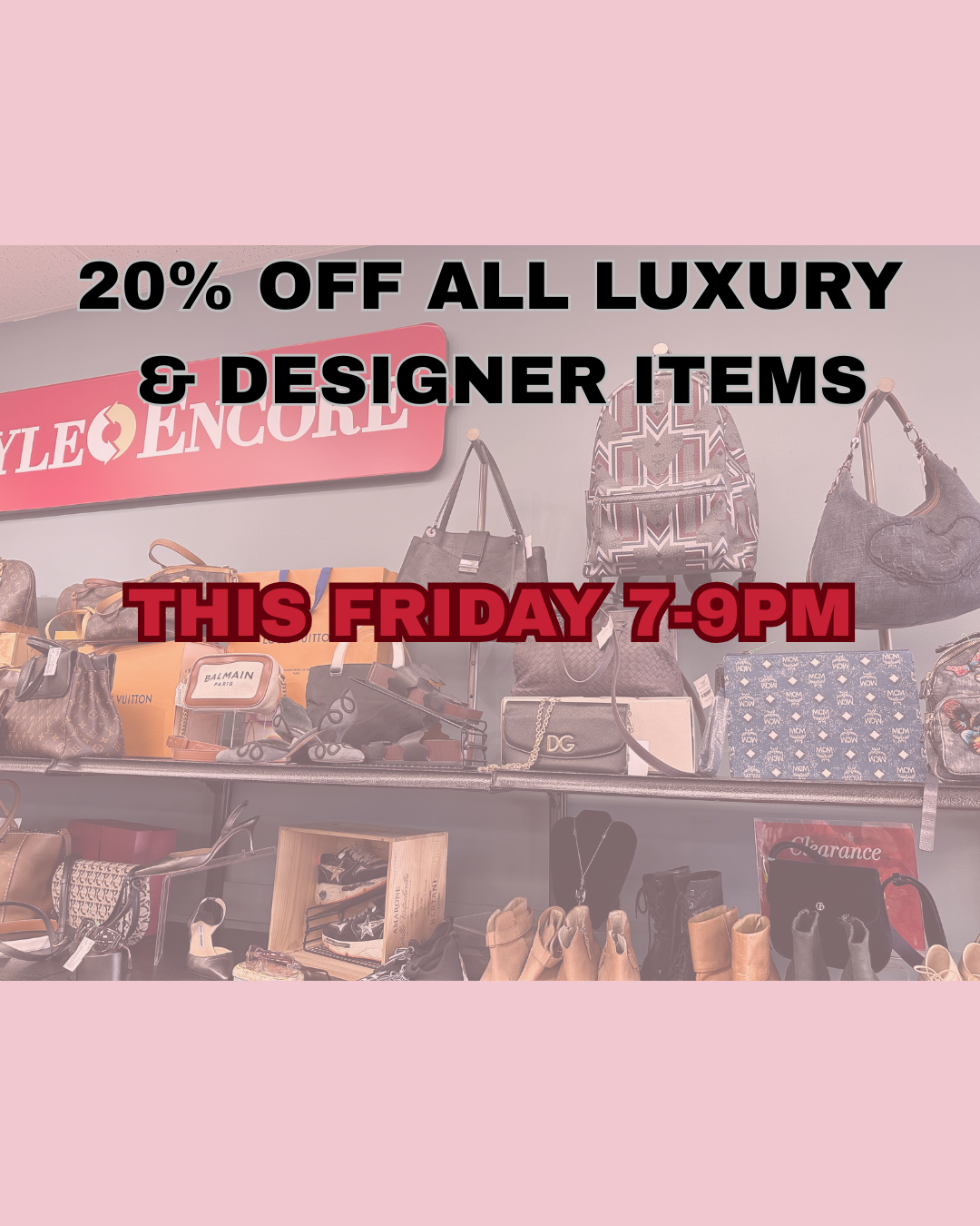 An image of luxury bags and text about our Moonlight Madness Event